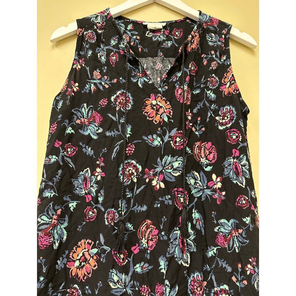 BeachLunchLounge Black Multi Kayla Tassel Floral Shift Tank Mini Dress Size S - Picture 5 of 10